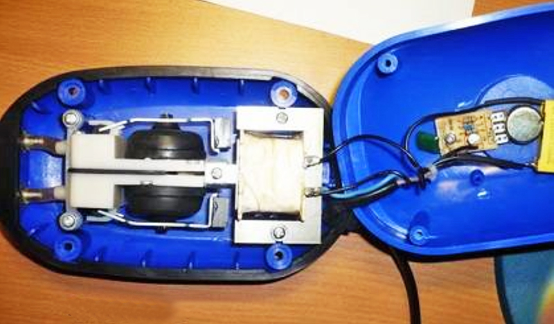 Внутреннее устройство стандартного аквариумного компрессора