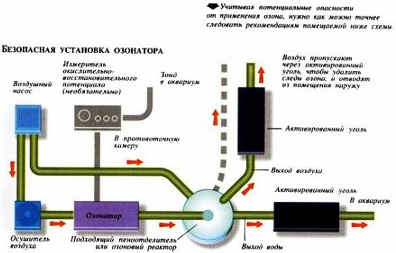 Схема безопасного монтаже озонатора в систему рециркуляции аквариумной воды